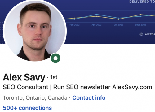 LinkedIn page of SEO influencer Alex Savy